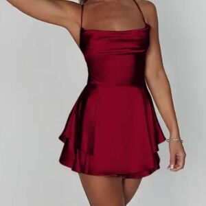 Elegant Burgundy Satin Dress